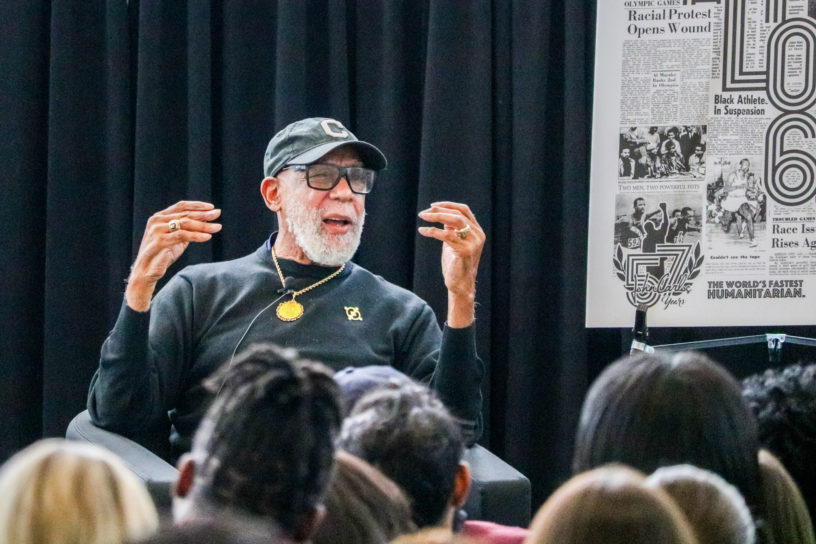 Dr. John Carlos giving a talk to the TMU Bold community on Feb. 4